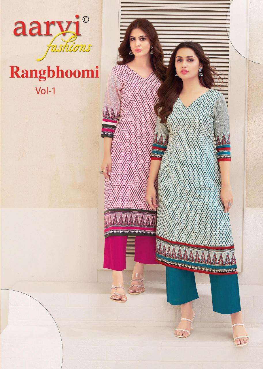 Aarvi fashion rangbhoomi vol 1 series 7465-7472 cotton wholesale kurti with pant