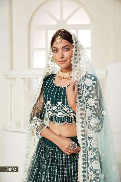 aawiya 3002 net multi sequence work butterfly net lehenga