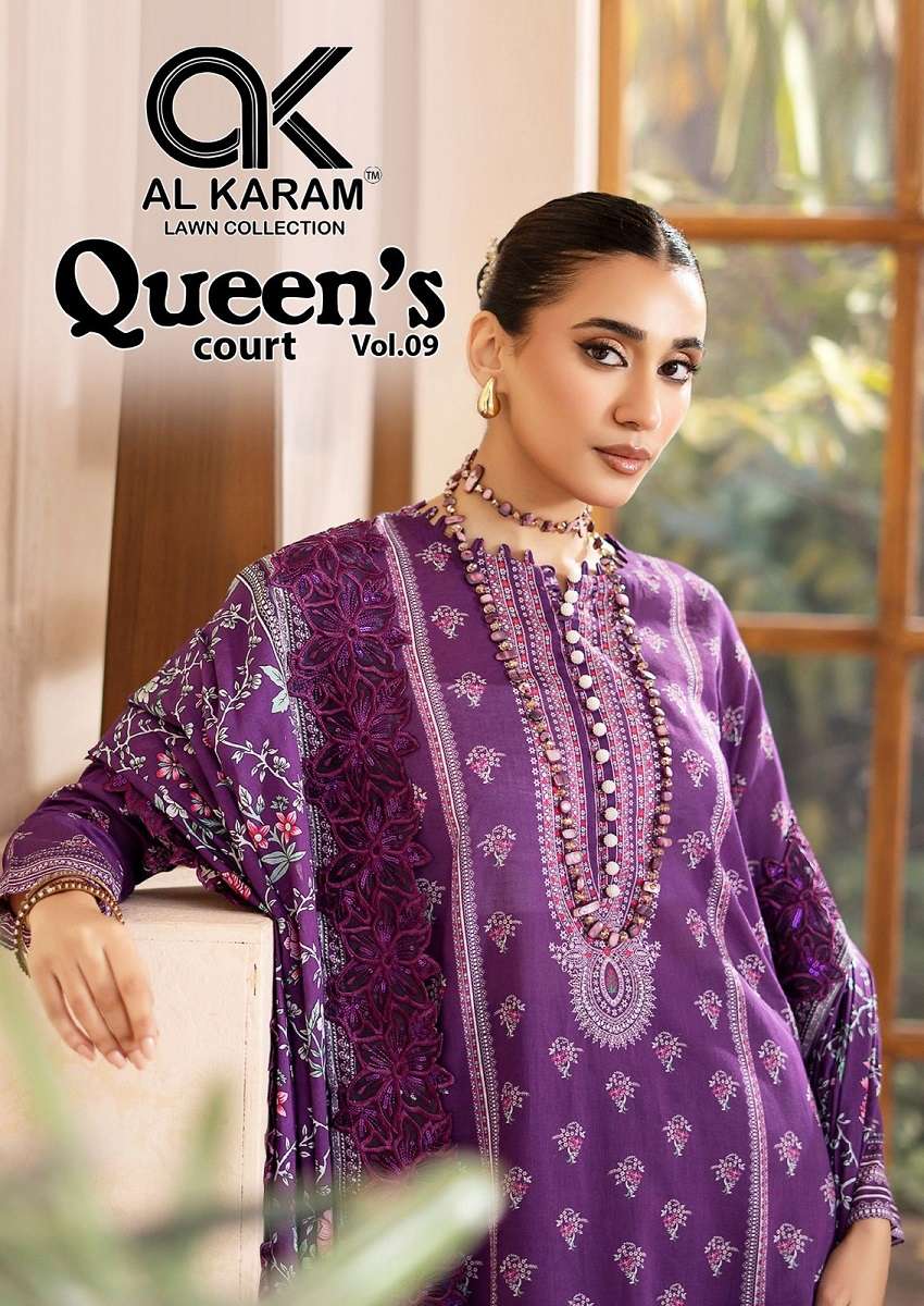 Alkaram Queens Court Vol-9 series 96001-96006 lawn cotton wholesale suit 