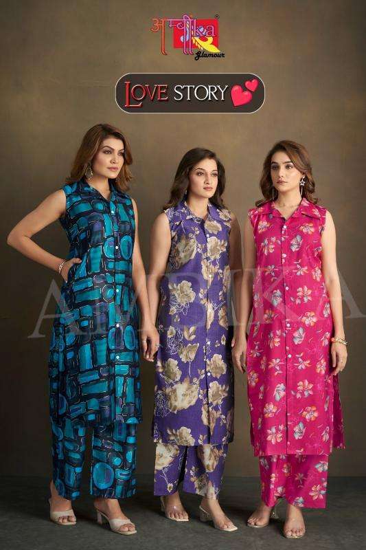 ambika love story vetican mill print with belt readymade combo kurti with pair