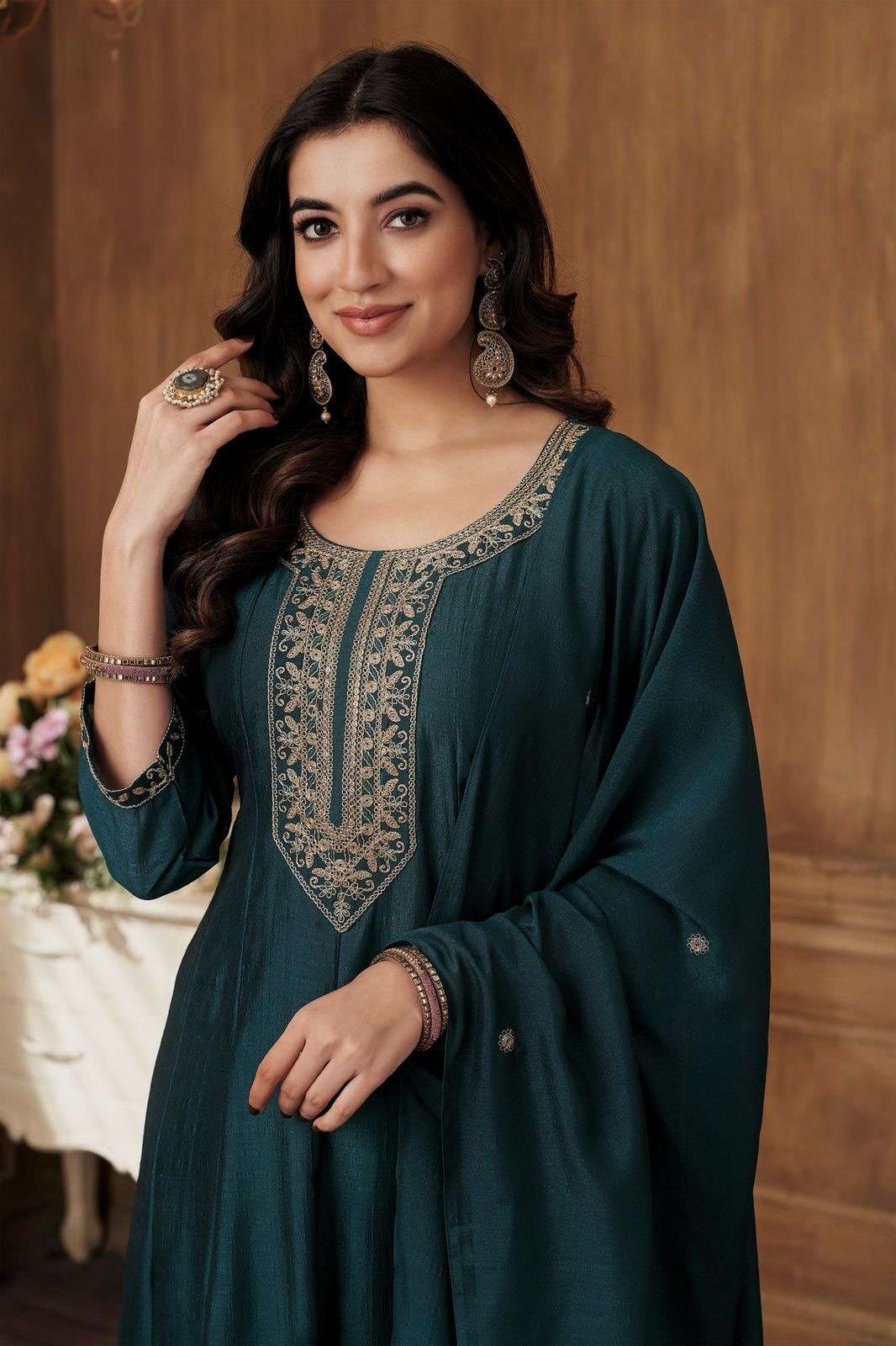 Anaya designer vichitra embroidery work wholesale suit