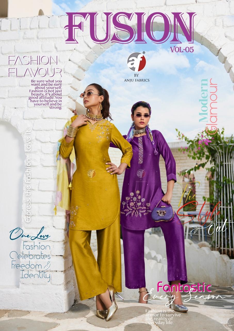 anju fusion vol 5 series 4211-4216 VISCOSE NYLON wholesale kurti with bottom