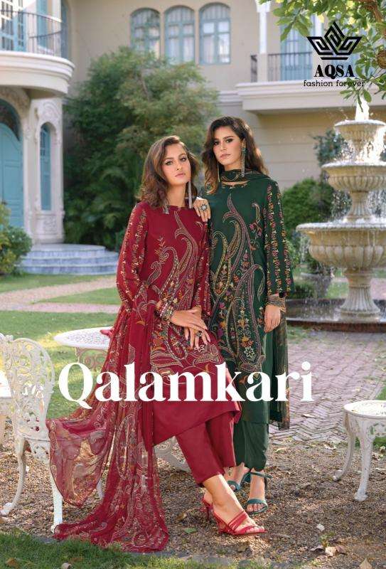 Aqsa qalamkari series 1001-1008 viscose rayon wholesale suit