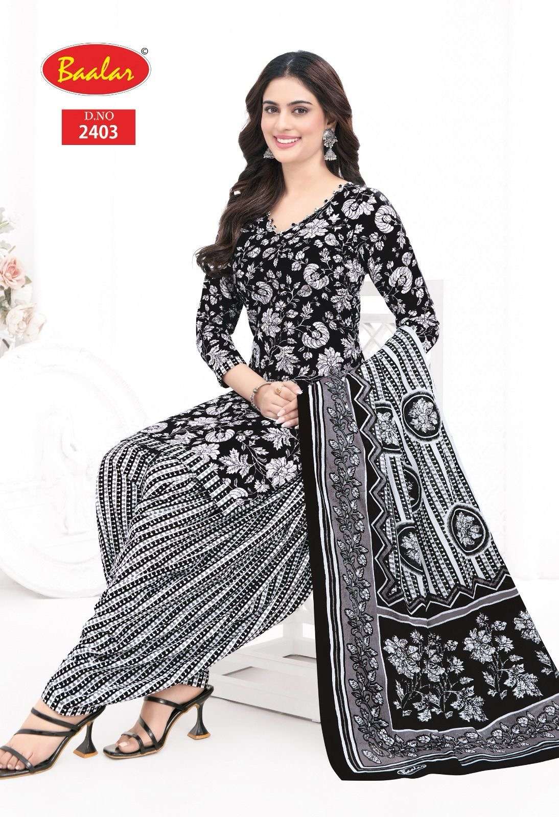 Baalar black & white patiyala series 2403-2407 cotton wholesale suit