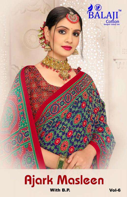 balaji cotton ajark masleen vol 6 series 601-610 COTTON PRINT wholesale saree