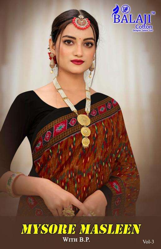 balaji cotton mysore masleen vol 3 series 301-310 cotton wholesale saree