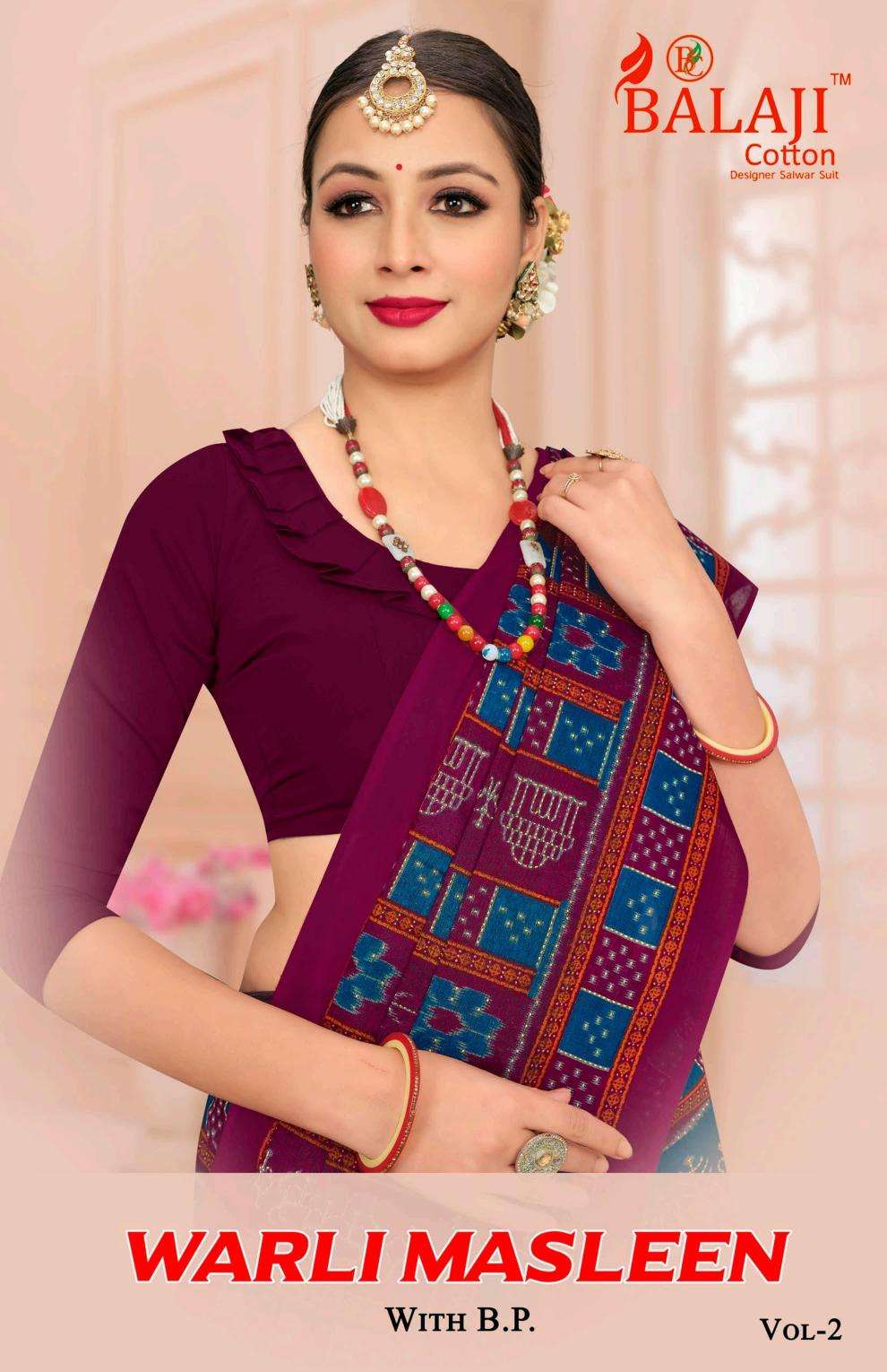 balaji cotton warli masleen vol 2 series 201-210 cotton wholesale saree