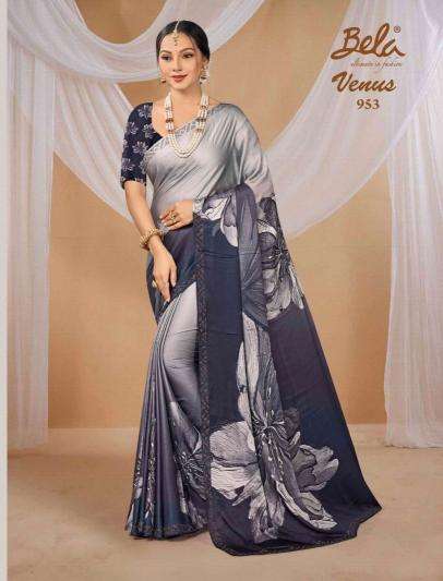 bela fashion venus series 953 to 964 satin print trendy saree in wholesale