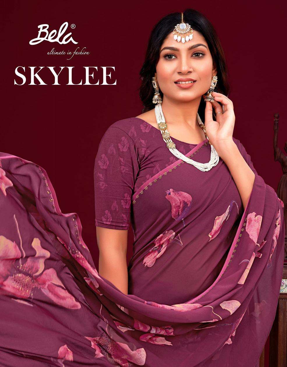 bela saree skylee series 26343 to 26354 weightless printed saree in wholesale