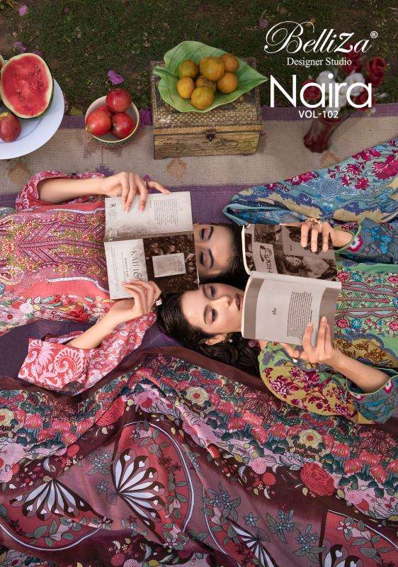 belliza designer naira vol 102 series 833001 to 833008 cotton modern pakistani suits in wholesale