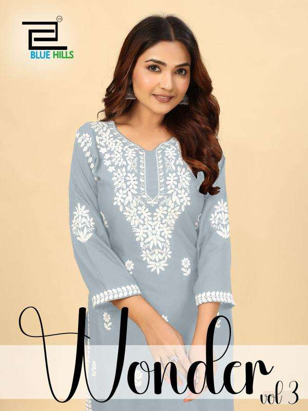 blue hills wonder vol 3 series 1101 to 1104 rayon readymade classic kurti with pant in wholesale