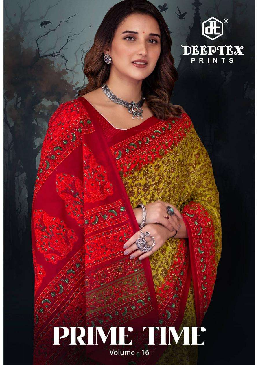 deeptex prints prime time vol 16 series 1601-1610 cotton wholesale saree