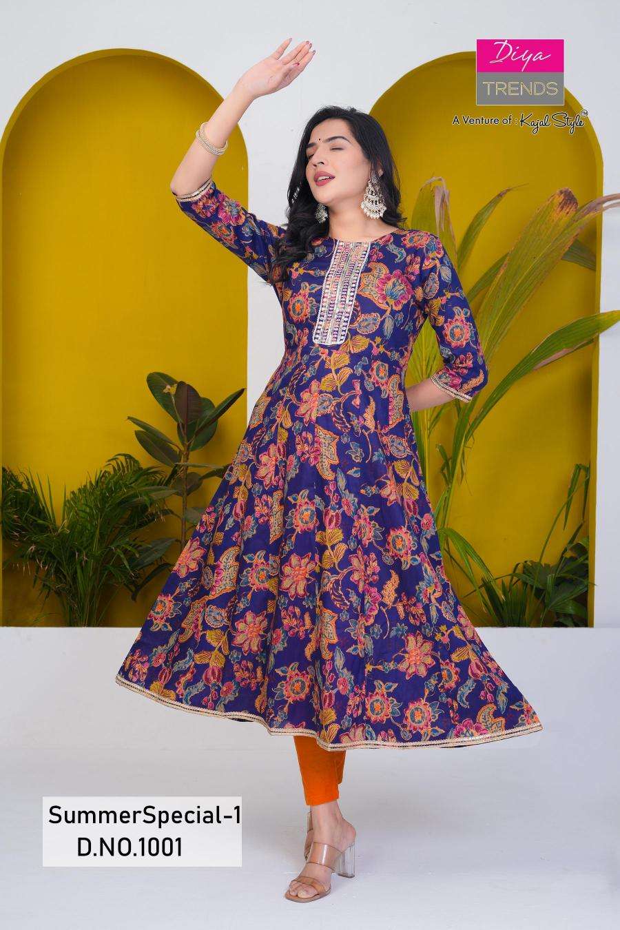 Diya trends summer special series 1001-1010 cotton wholesale kurti