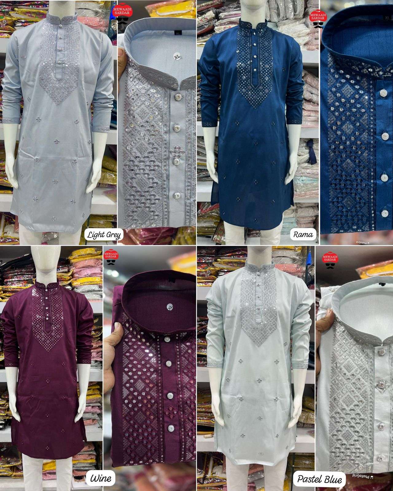 festival night premium silk with embroidery work  kurta pyjama in wholesale