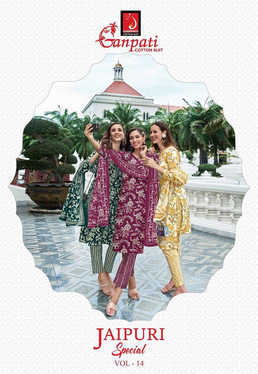Ganpati Jaipuri Vol-14 series 296-314 cotton wholesale suit 