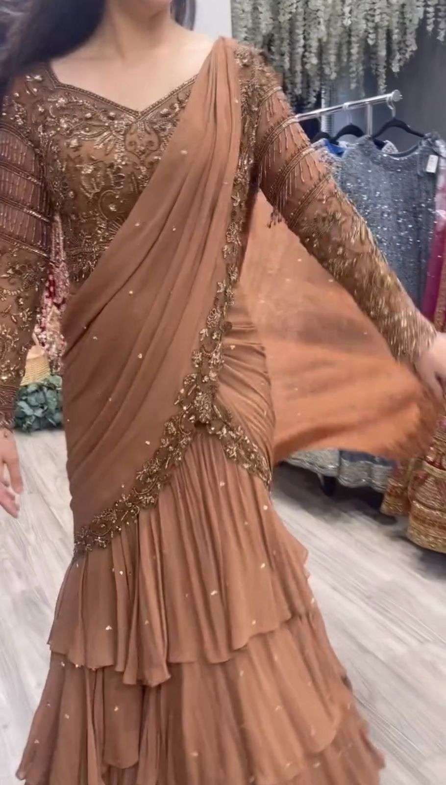 JINAAM :- 6489 Foux georgette Ready to wear lehenga saree