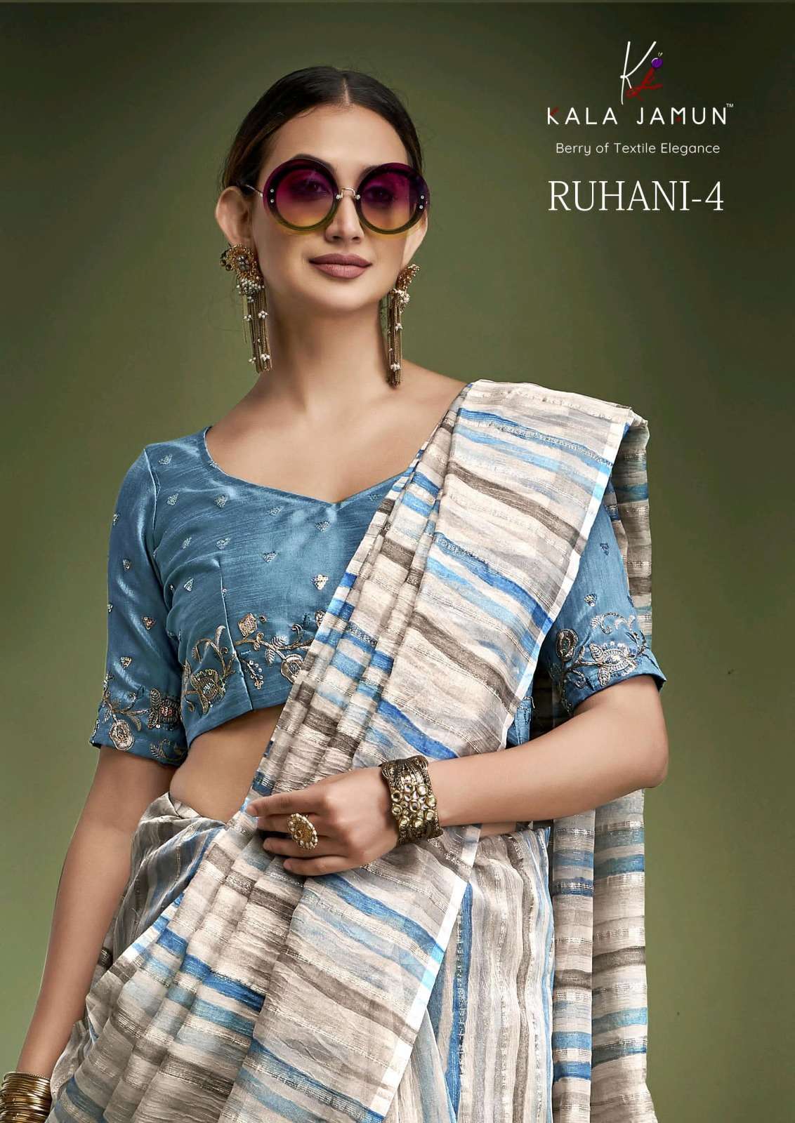 kala jamun ruhani Tissue Based Fancy Crushed wholesale saree