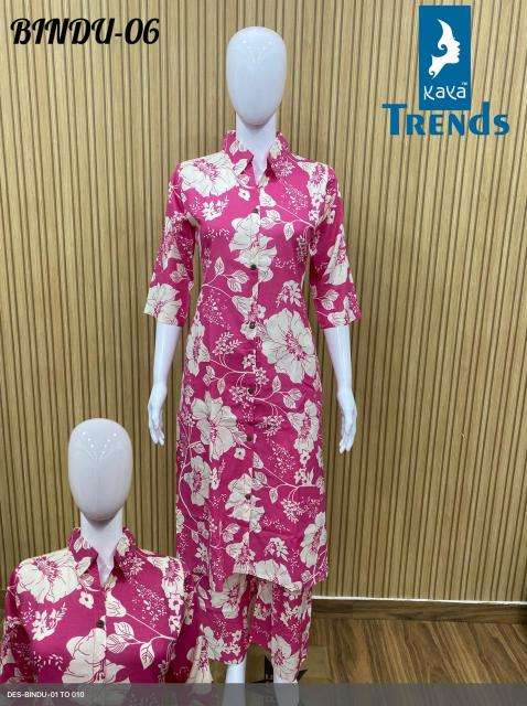 Kaya bindu fancy rayon print wholesale kurti with bottom