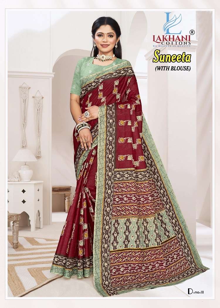 Lakhani suneeta batik series 109-118 cotton wholesale saree