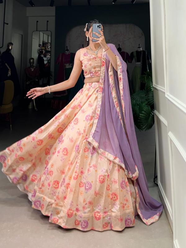 lnb1008 tussar silk floral printed wholesale lehenga