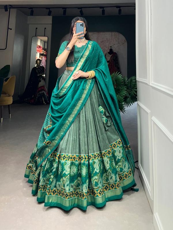 lnb1210 tussar silk floral print stitch lehenga