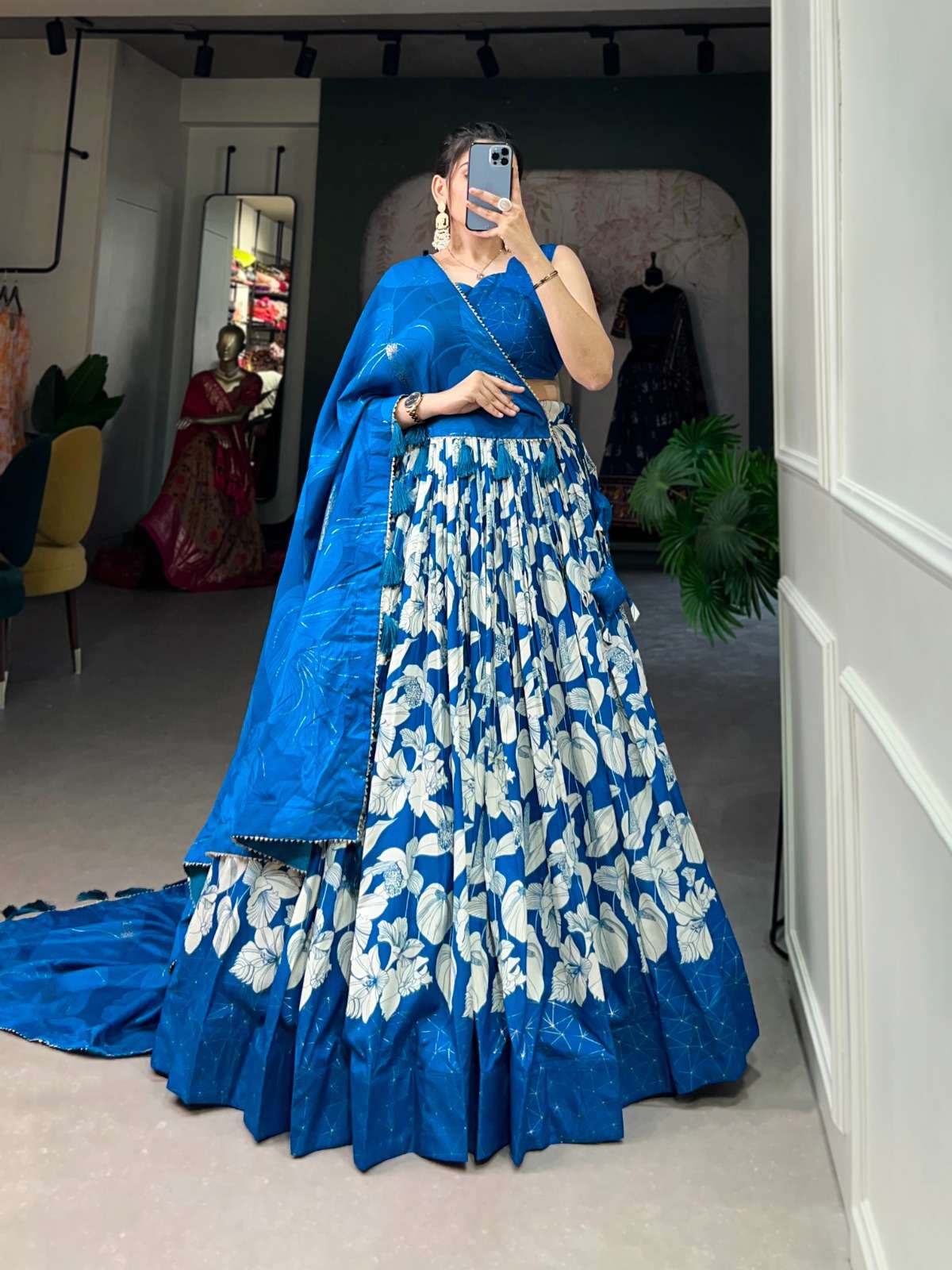 LNB1213RBL Tussar Silk Printed Lehenga Choli