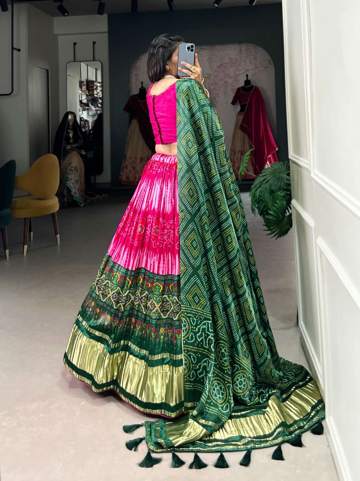 LNB1637PNK gaji silk lehenga and banglory blouse