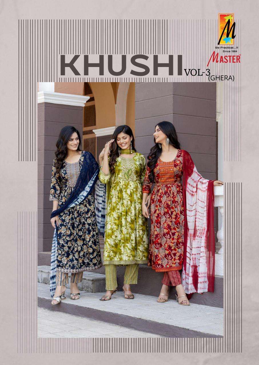 master khushi vol 3 series 301-308 RAYON CAPSULE PRINT wholesale suit 