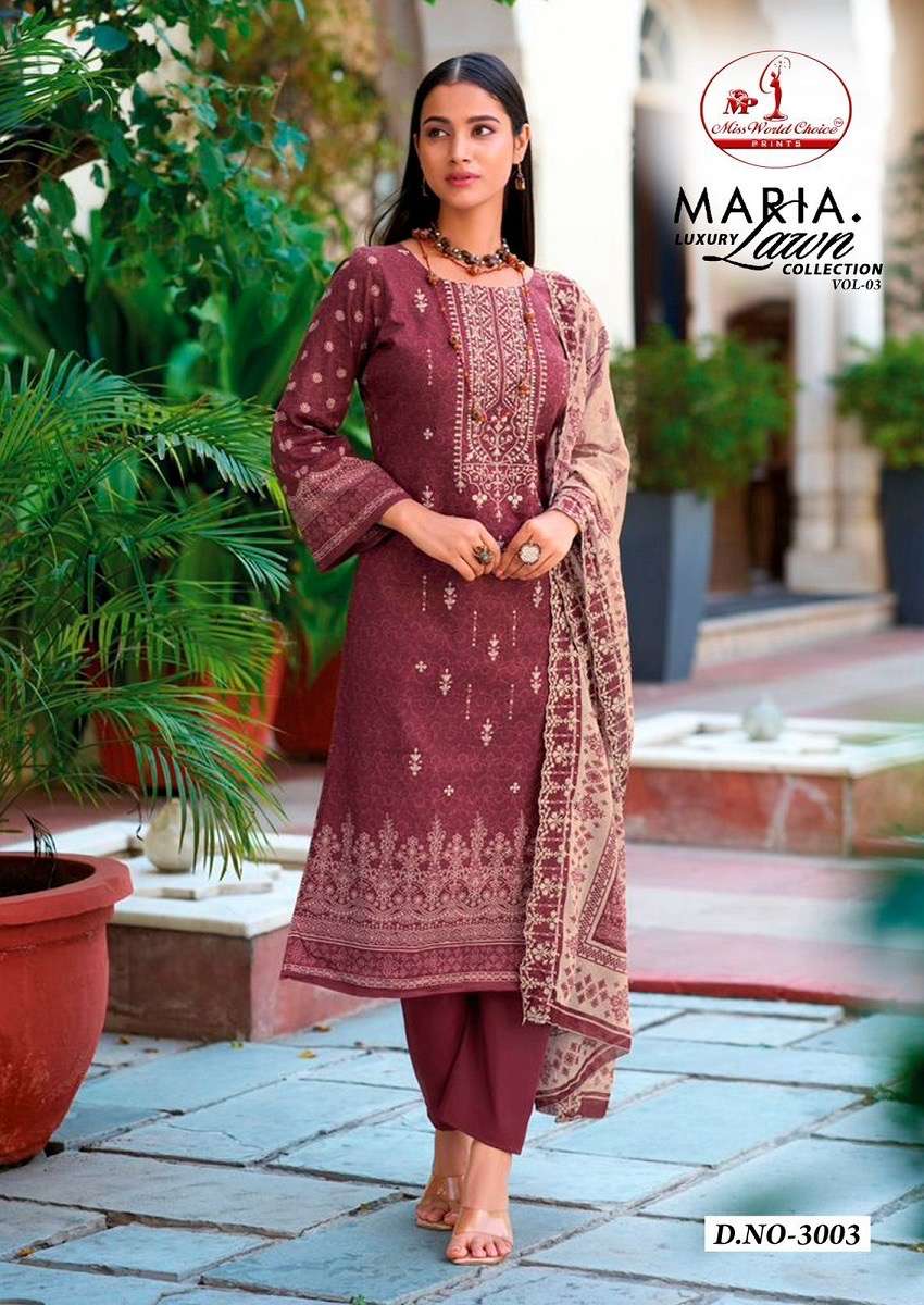 Miss world maria b vol-3 series 3001-3006 pure cotton wholesale suit