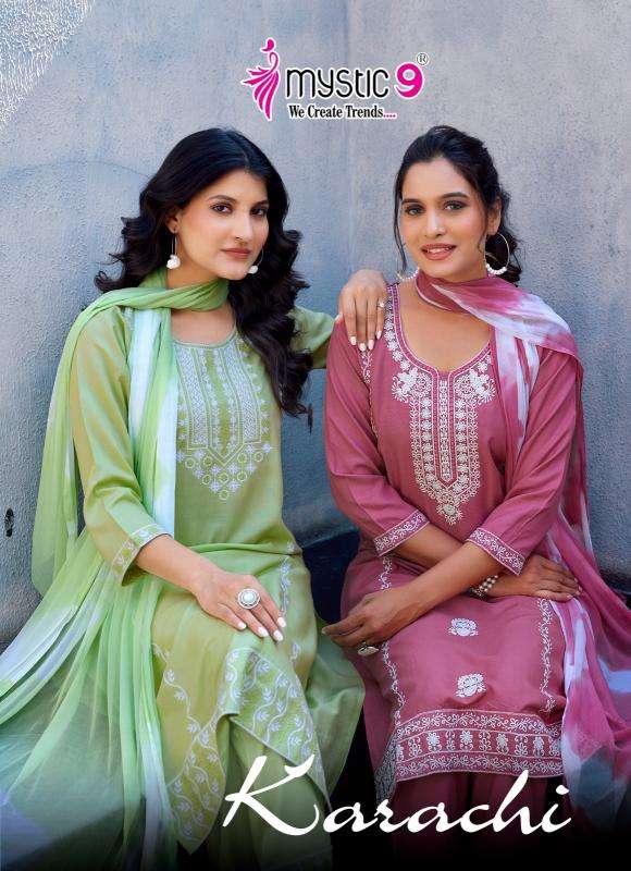 mystic9 karachi vol 5 series 5001-5008 RAYON wholesale suit 
