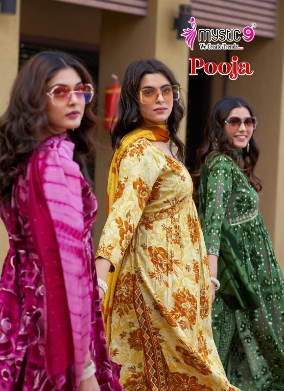 Mystic9 pooja vol 10 series 10001-10008 fancy rayon wholesale suit