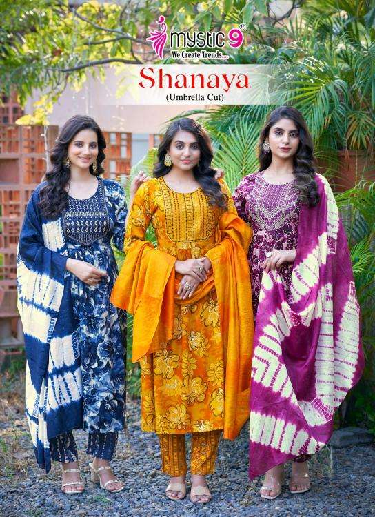 Mystic9 shanaya vol 8 series 8001-8008 rayon print wholesale suit