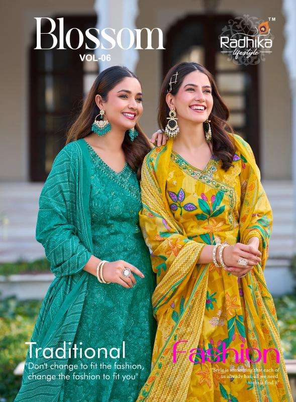 radhika lifestyle blossom vol 6 series 6001-6006 cotton wholesale suit 