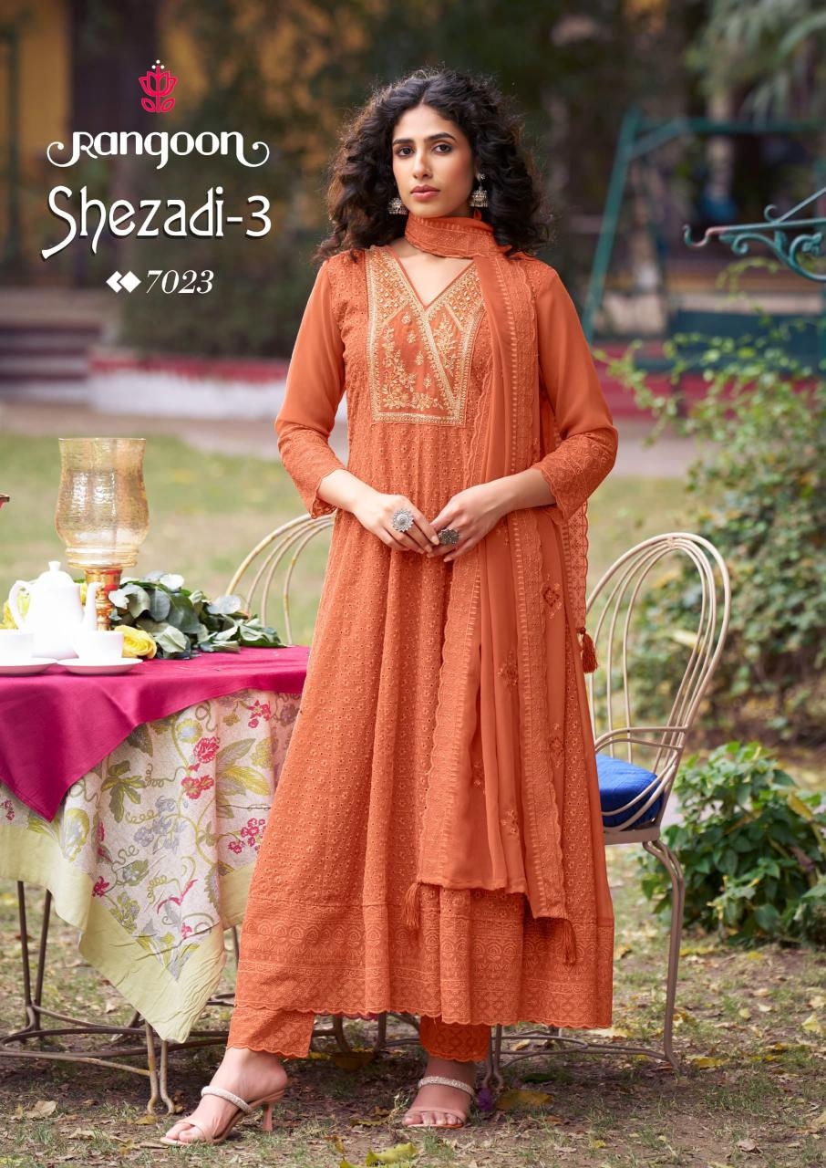 rangoon shezadi vol 3 series 7021-7024 georgette wholesale suit