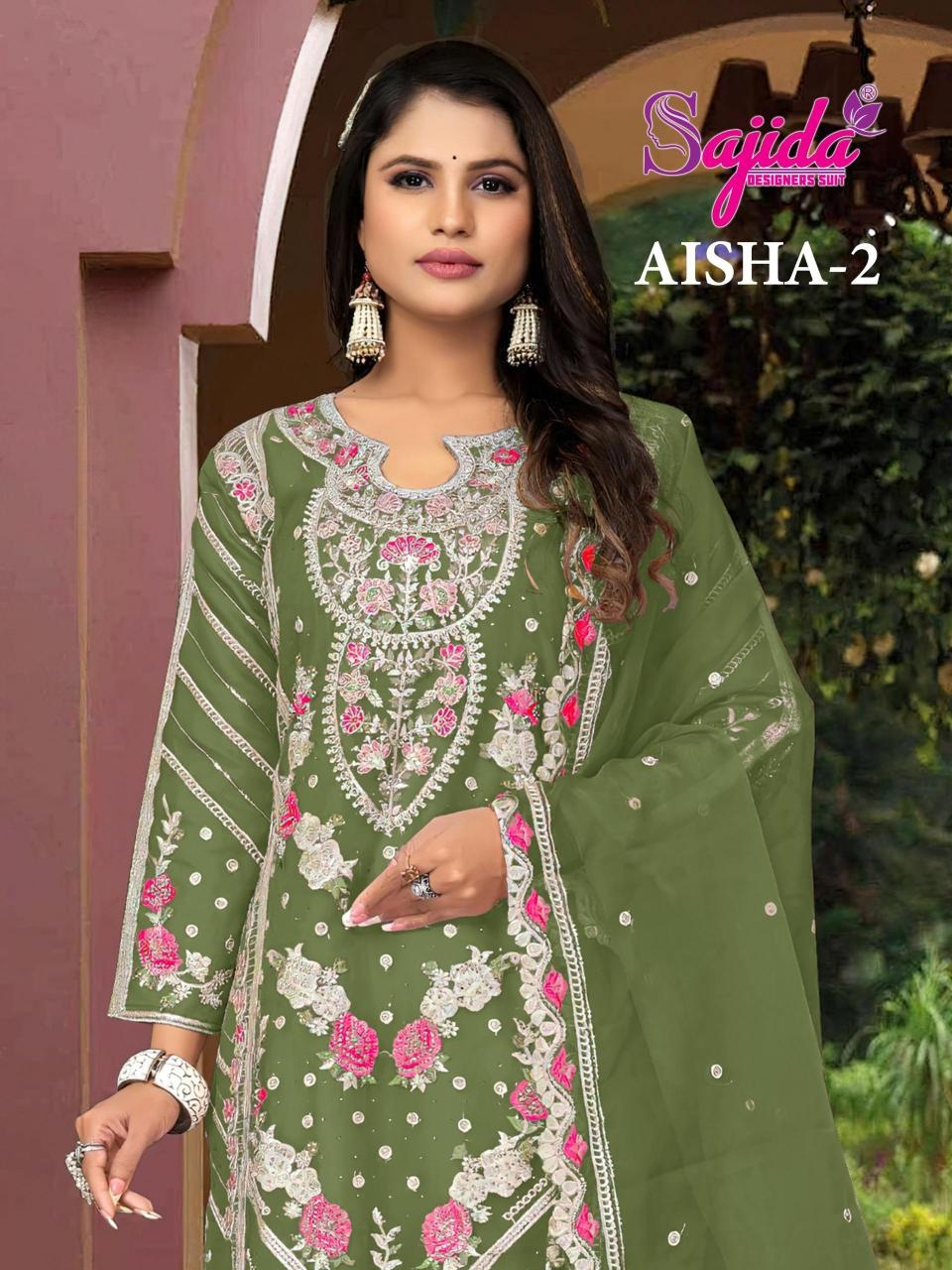 sajida designer aisha vol 2 series 1020 organza wholesale suit 