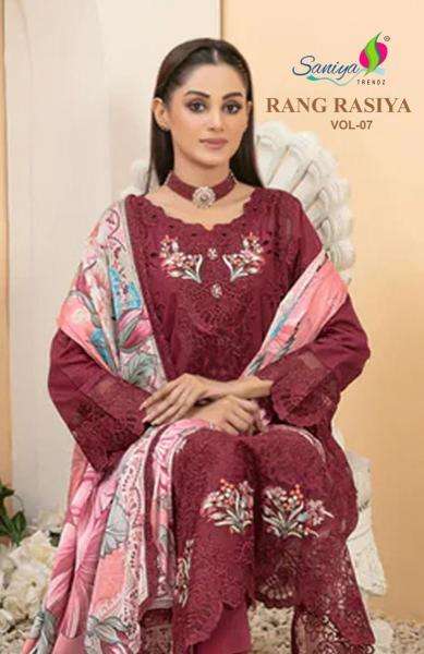 Saniya trendz rangrasiya vol 7 series 7001-7005 cotton wholesale suit