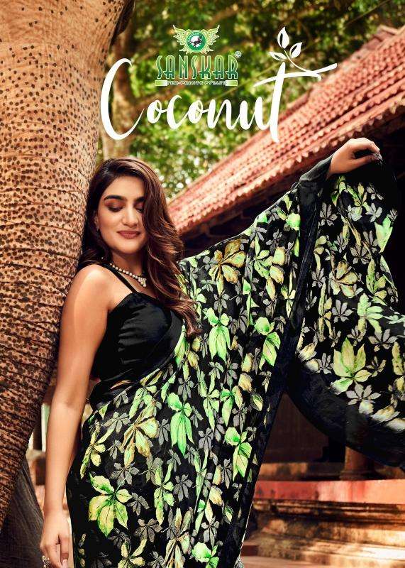 Sanskar tex coconut series 71001-71008 satin chiffon wholesale saree