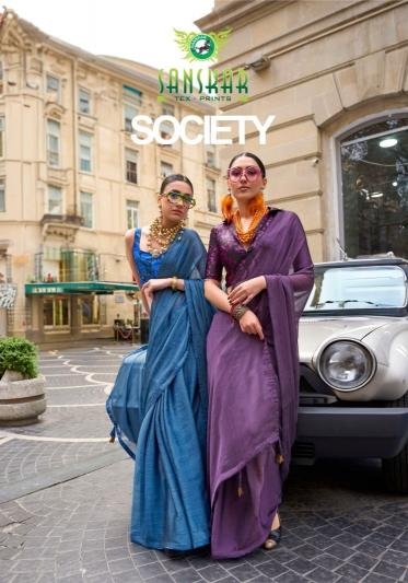 sanskar tex prints society series 61001-61008 chiffon wholesale saree