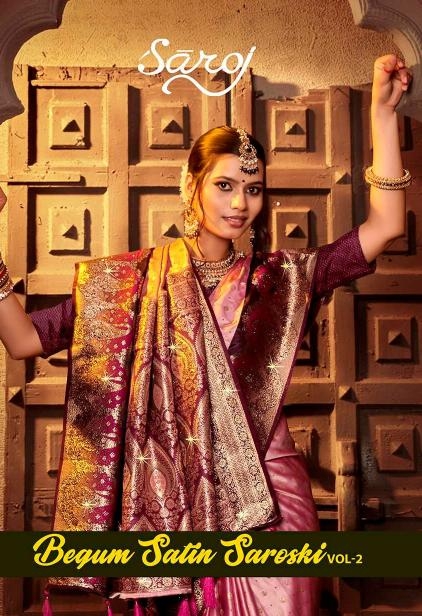 Saroj Begum Sattin swaroski vol-2 series 1001-1004 Soft satin silk wholesale saree