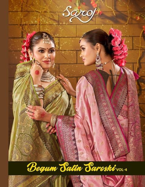 Saroj Begum Sattin swaroski vol-4 series 1001-1004 Soft satin silk wholesale saree