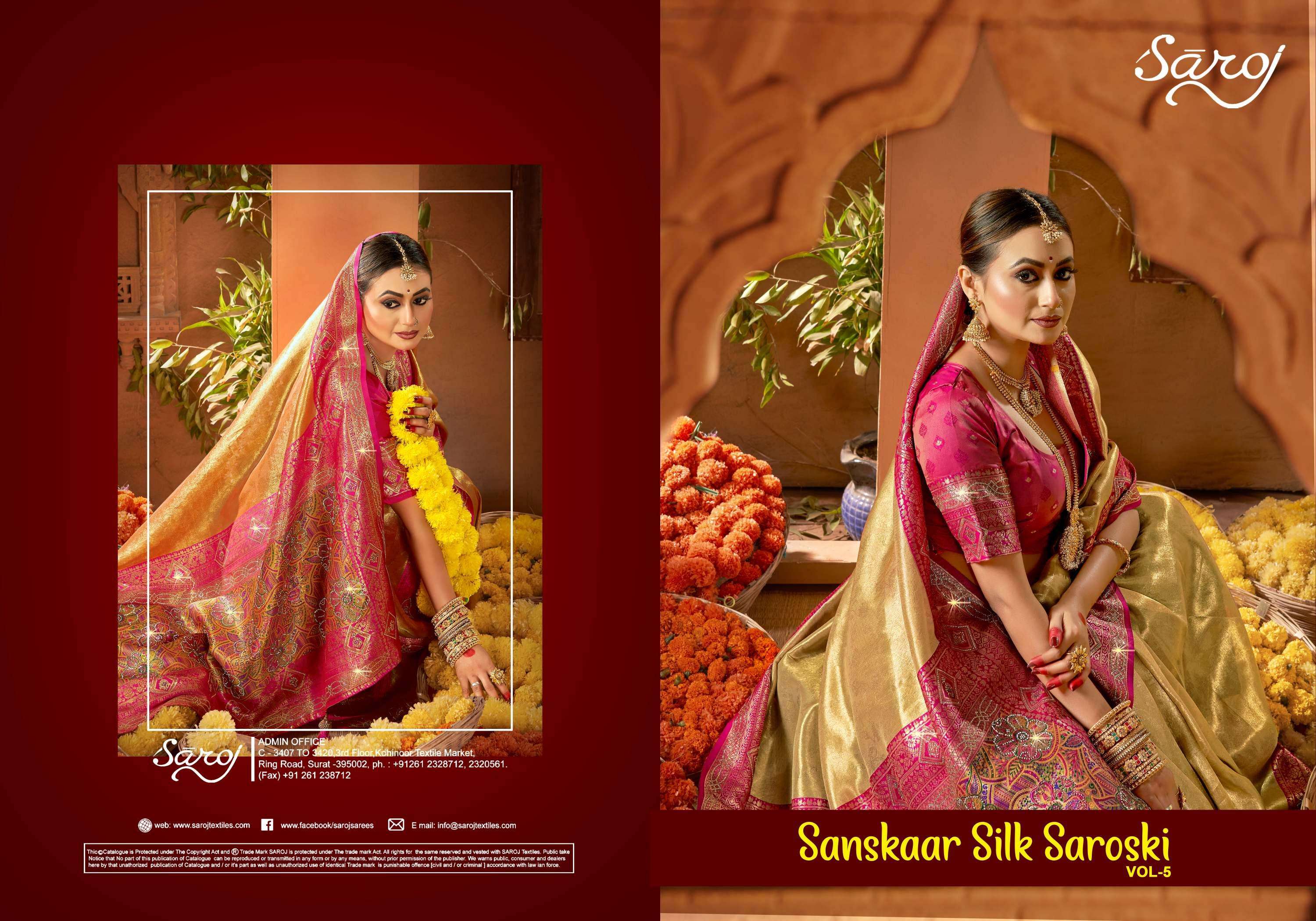 Saroj sanskaar silk saroski vol 5 series 1001-1006 fancy silk wholesale saree