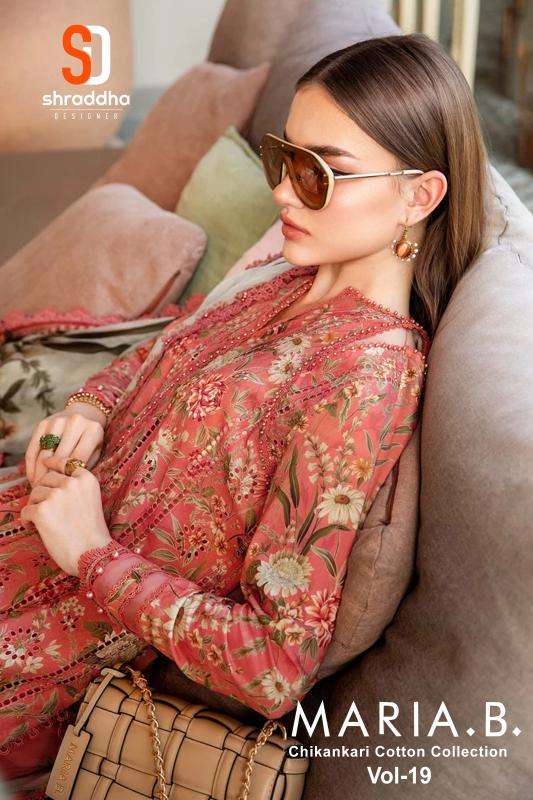 Shraddha designer maria b vol 19 chikankari series 10001-10006 cotton wholesale suit