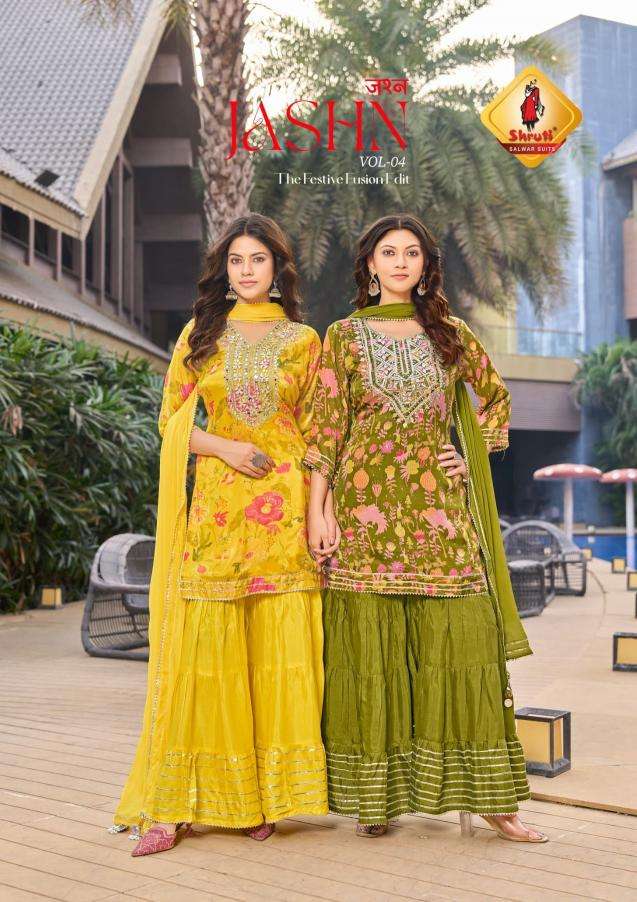 shruti suits jashn vol 4 viscose chinon full stitch sharara wholesale suit