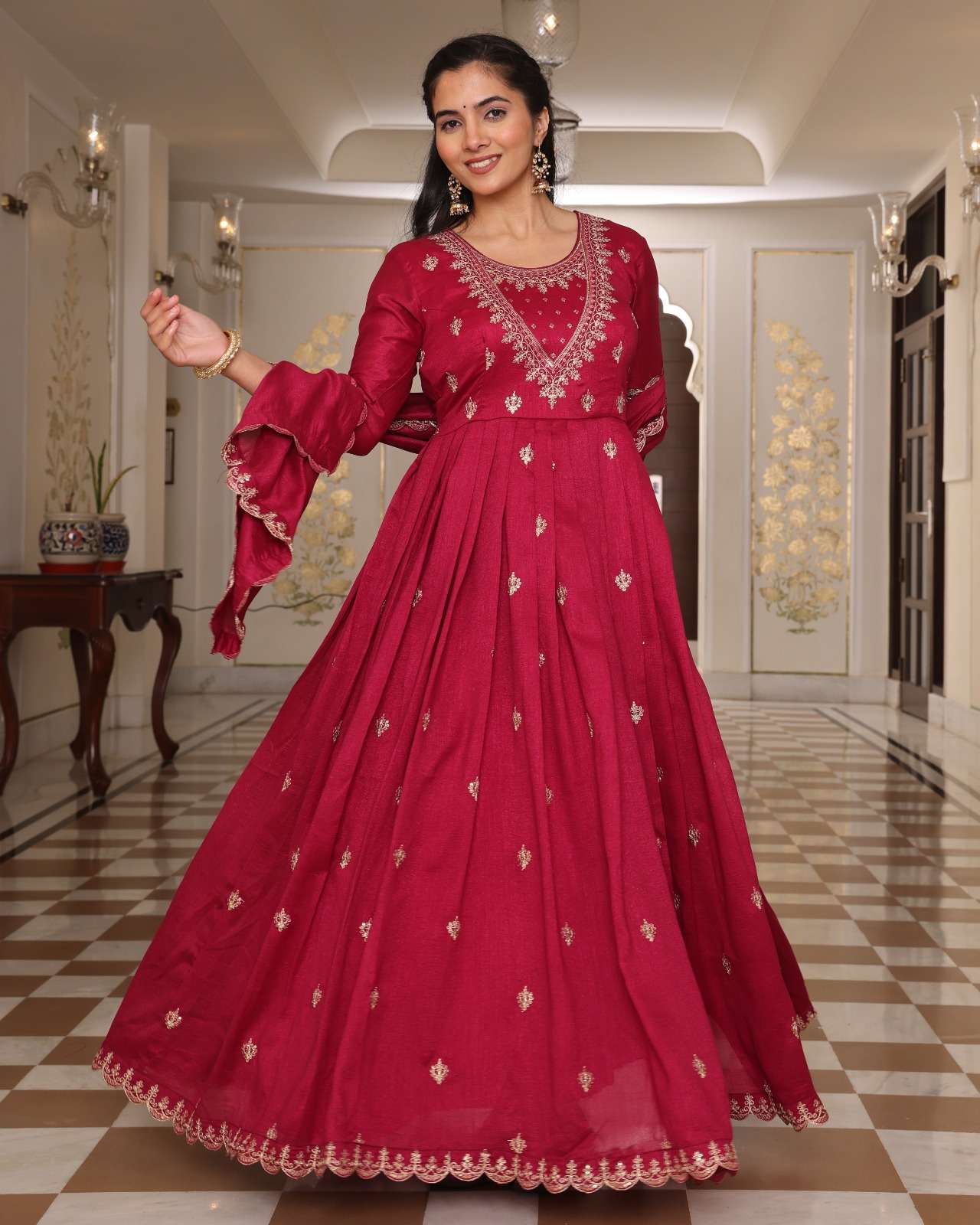 Soft Silk Long Kurti Pant With Duppata In Embroidery Work Wholesale Kurti