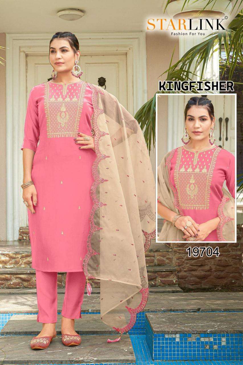starlink king fisher series 19701 to 19708 roman silk readymade trendy combo suit in wholesale