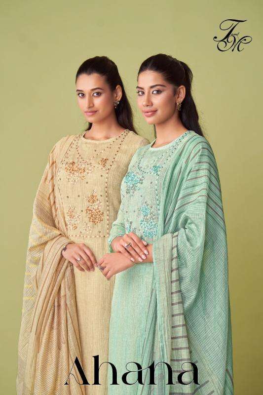 t&m ahana linen zari work wholesale suit 