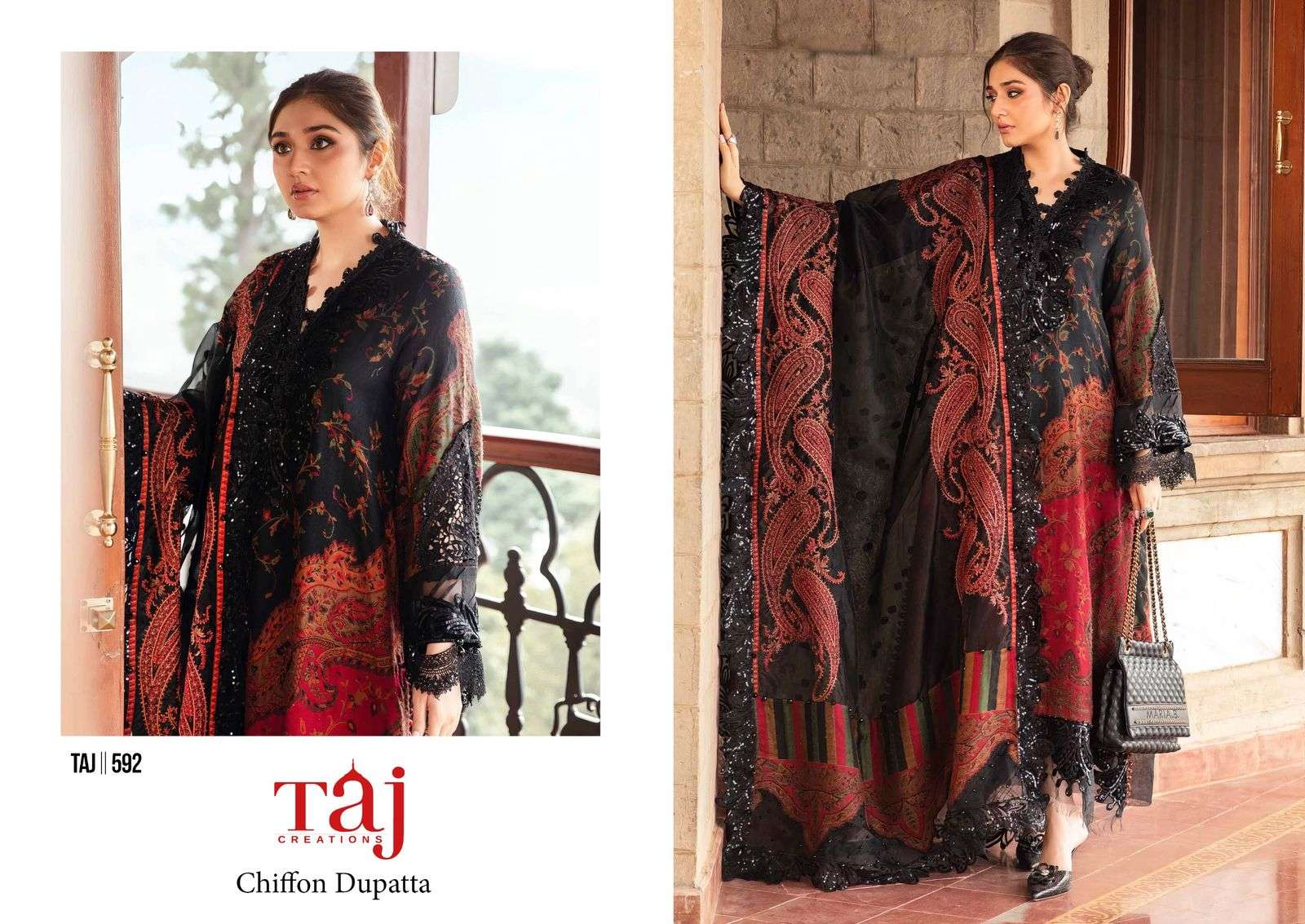 Taj Creations 592 Pure Cotton Print wholesale suit 