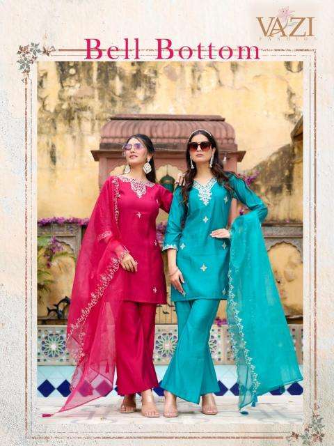 vazi fashion bell bottom series 1001 to 1004 fancy co ord set with dupatta in wholesale