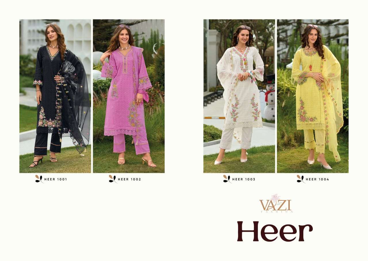 VAZI FASHION heer series 1001 to 1004 pure cotton sifli work suit in wholesale