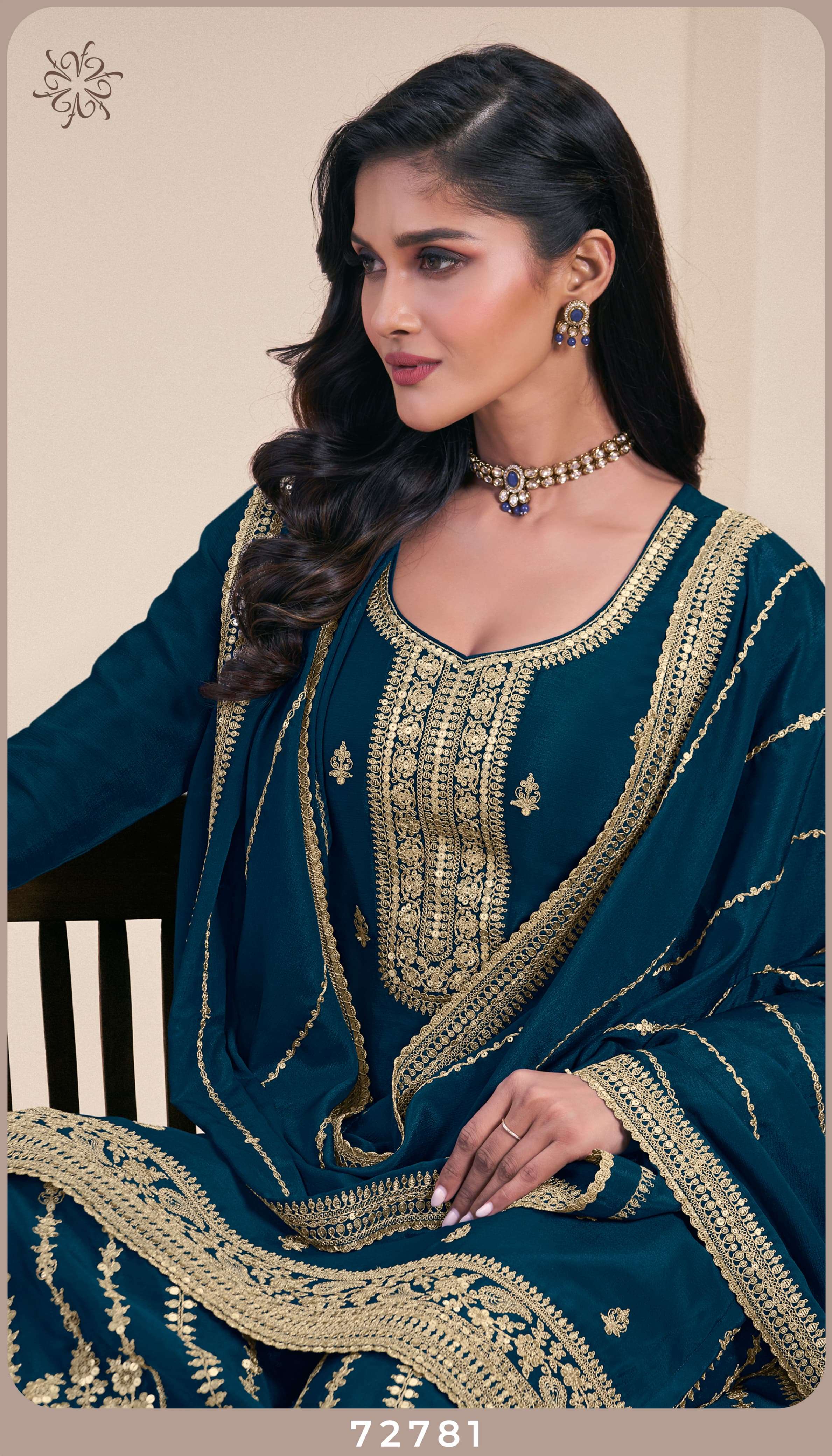 VINAY SANGEET designer HEAVY EMBROIDERED CHINON wholesale suit
